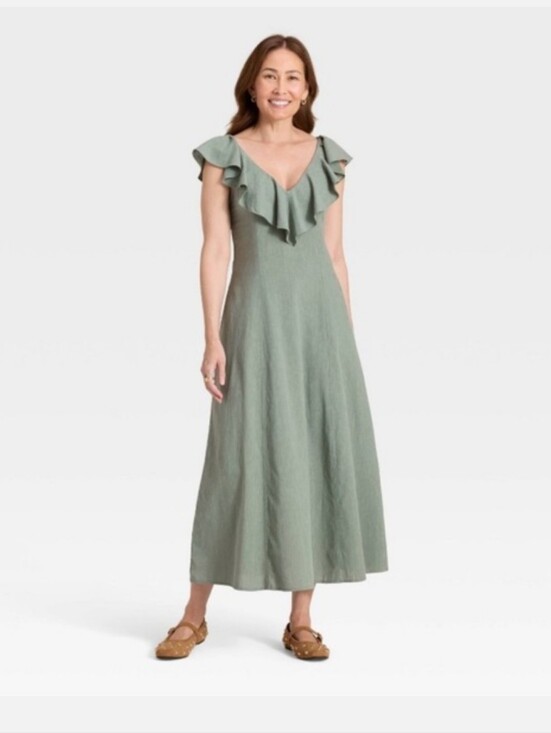 Universal Thread Dresses & Skirts - NWT Universal Thread Green Ruffle Midi Dress Large Cotton Blend